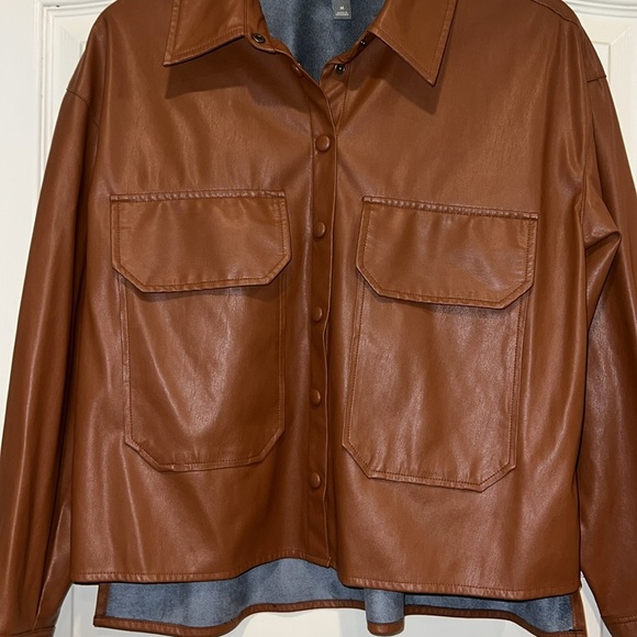 Faux Leather Cropped Button-Up Top - Picture 2 of 6